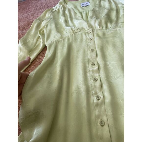Frnch Paris Lime Green Satin Midi Dress Size L Long Sleeve Button Front - Picture 2 of 7